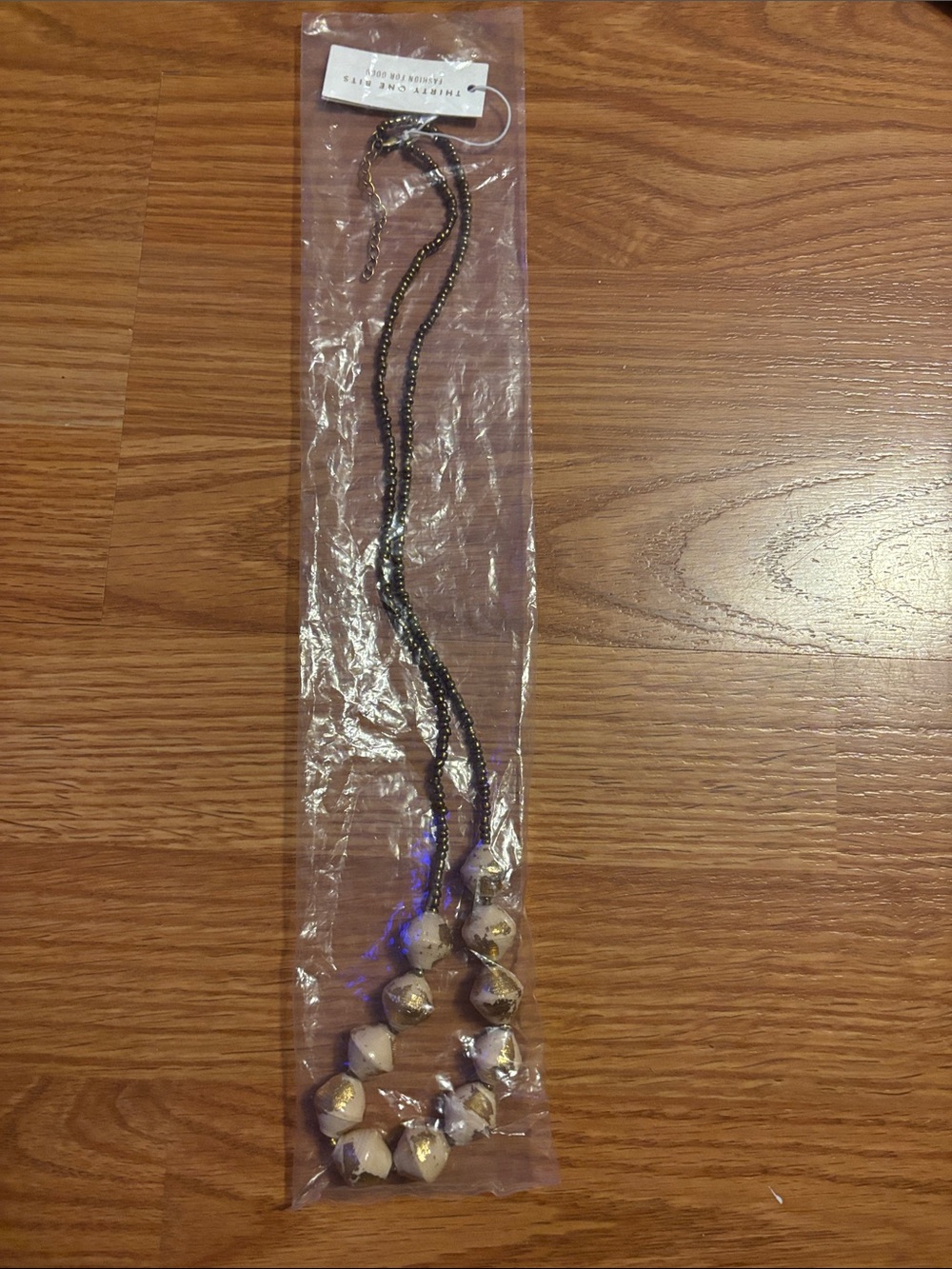 Nwt thirty-one cream and Gold Beaded Necklace with Black Chain